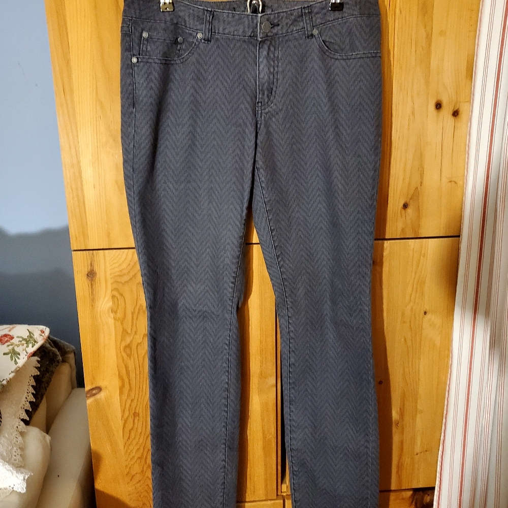 PrAna Women's Grey & Black Chevron Print Straight Leg Jeans sz 10